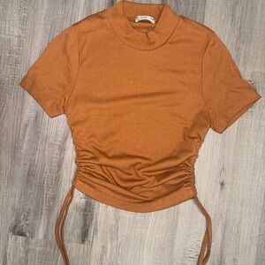 Mock Neck Side Drawstring Crop Top